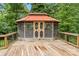 Picturesque gazebo with wooden deck and screened walls, providing an ideal space for relaxation at 603 Sunnybrook Dr, Monroe, NC 28110