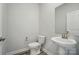 This powder room offers a pedestal sink and modern fixtures at 910 Westminster Dr, Statesville, NC 28677