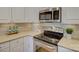 Kitchen counter featuring stainless steel appliances and white cabinetry at 1069 Sedgefield Rd, Charlotte, NC 28209
