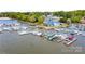 Aerial view of the marina showcasing numerous boat slips with easy access to open water at 125 Maple St, New London, NC 28127
