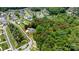 Aerial view of a property outlined in red with surrounding neighborhood with a tree-filled landscape at 17416 Gillican Overlook Rd, Davidson, NC 28036