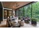 Relaxing screened porch with comfortable seating, ceiling fan, and view of the lush backyard at 17416 Gillican Overlook Rd, Davidson, NC 28036