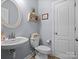 Charming powder room featuring a classic pedestal sink and stylish decor at 5013 Hamilton Mill Dr, Waxhaw, NC 28173