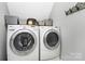 Modern laundry room with front loading washer and dryer and stylish decor at 516 Aspen Ln, Indian Trail, NC 28079