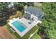Stunning aerial view of home with pool, patio, and lush greenery enhancing the property's appeal at 5806 Bentway Dr, Charlotte, NC 28226