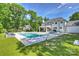 Lush backyard featuring a pool, a putting green and a spacious manicured lawn at 5806 Bentway Dr, Charlotte, NC 28226