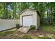 A shed in the backyard surrounded by lush trees and shrubbery at 6640 Autumn Gate Ln, Charlotte, NC 28216