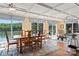 Bright dining room offering coffered ceilings, lake views, and outdoor access at 6664 Lake Shore Dr, Hickory, NC 28601