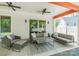 Relaxing covered patio with comfortable seating and ceiling fans, perfect for outdoor living and entertaining at 7728 Shalom Dr, Charlotte, NC 28216