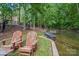 Secluded lakefront property with chairs, jet ski, dock and wooded lot, ideal for outdoor relaxation at 131 Sierra Woods Dr, Troutman, NC 28166