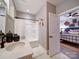 Stylish bathroom with a shower/tub combo and view of a bedroom at 3089 Founding Fathers Dr, Gastonia, NC 28056