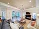 Expansive living room showcases an open floor plan, modern lighting, and stylish decor, leading to an outdoor patio at 3089 Founding Fathers Dr, Gastonia, NC 28056