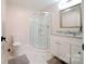 Small bathroom featuring a glass shower, marble floors, and a white vanity at 3670 9Th Street Ne Dr # 96, Hickory, NC 28601
