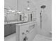Modern bathroom with glass enclosed shower and double sink vanity at 3932 Rounding Run Rd, Charlotte, NC 28277