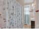 Bathroom with floral shower curtain and vanity with modern sink and fixtures at 510 Wiley Ave, Salisbury, NC 28144