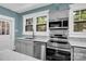 Bright kitchen showcases stainless steel appliances, white countertops, and a view of the backyard at 510 Wiley Ave, Salisbury, NC 28144