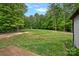 Expansive backyard with manicured lawn and mature trees, creating a private and inviting outdoor space at 6171 Willow Farm Dr, Denver, NC 28037