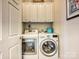 Functional laundry room with modern front-load washer and dryer, storage cabinets, and neutral tones at 6309 Wakehurst Rd, Charlotte, NC 28226