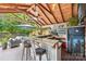 Stylish outdoor bar with a TV, refrigerator, and comfortable seating, ideal for entertaining guests at 1701 Dearmon Dr, Charlotte, NC 28205