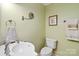 A bathroom boasts green walls, a round mirror, a white toilet, and a white hand towel at 4960 York Hwy, Rock Hill, SC 29732