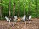 Cozy fire pit with chairs surrounded by a lush green forest, perfect for outdoor gatherings at 5308 Lambert Ct, Waxhaw, NC 28173