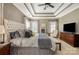 Spacious main bedroom boasts a tray ceiling, neutral tones, and ample natural light at 8962 Landsdowne Ave, Harrisburg, NC 28075