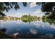 Scenic pond reflecting the sky and surrounding trees and homes, showcasing a tranquil neighborhood view at 9026 Raven Top Dr, Mint Hill, NC 28227