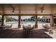 Covered seating area overlooking a community pool with tables and chairs, offering a shady retreat at 9026 Raven Top Dr, Mint Hill, NC 28227