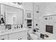 This bathroom features a modern vanity, marble-look tile, and black fixtures at Lot 101 Coppergate Dr, Salisbury, NC 28147