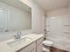 A well-lit bathroom features a shower-tub combo with a modern sink and vanity at 126 Dorian Pl, Troutman, NC 28166