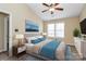 Comfortable bedroom featuring a ceiling fan, large windows, and a relaxing coastal-themed decor at 2045 Flushing Ct, Charlotte, NC 28215
