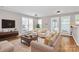 Bright living room features wood floors, large windows, and stylish modern furniture at 2045 Flushing Ct, Charlotte, NC 28215