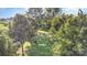 A community lawn with bench seating and shade trees is seen in this aerial view of the property at 239 N Faulkner Way, Davidson, NC 28036