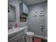 Well-lit bathroom featuring a vanity, toilet, and decorative wall art, creating a charming space at 2676 Will Schronce Rd, Iron Station, NC 28080