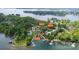 Aerial view of the lakefront property with dock locations, houses, and surrounding acreage highlighted at 4516 Kiser Island Rd # 1, Terrell, NC 28682