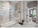Bright and stylish shower with glass enclosure, tile accents, and built-in bench seating at 6008 Candlestick Ln, Lancaster, SC 29720