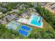 Aerial view of a community pool and tennis courts, showcasing the recreational amenities available to residents at 9639 Ravenscroft Nw Ln, Concord, NC 28027