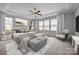 This main bedroom features a tray ceiling, many windows, and is decorated with neutral colors at 1012 N Sharon Amity Rd, Charlotte, NC 28211