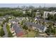 Aerial view of a residential neighborhood with tree-lined streets and the city skyline at 1809 Evergreen Dr, Charlotte, NC 28208