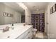 Bathroom with a vanity and a shower with an illustrated curtain at 195 Brookfield Cir, Mooresville, NC 28115