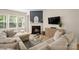 Comfortable living room with fireplace, large windows, and stylish decor for a relaxing atmosphere at 508 Flour Mill Ct, Fort Mill, SC 29715