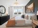 Comfortable main bedroom featuring soft lighting, natural light, and stylish decor at 5735 Castlerea Dr, Charlotte, NC 28217