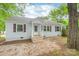 Charming single-story home with light blue siding, dark shutters, and a cozy front porch entrance at 104 Willetta Dr, Charlotte, NC 28217