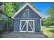 Blue barn with white trim and decorative 'Z' doors and lush green grass at 108 Stockton St, Shelby, NC 28150