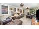 Relaxing living area with stylish brick walls, tile floors, plush leather seating, and decorative light fixtures at 1115 Grovewood Dr, Charlotte, NC 28208