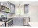 Updated kitchen featuring stainless steel appliances, subway tile backsplash, and gray modern cabinets at 3932 Slagle Dr, Charlotte, NC 28215