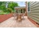 Backyard patio with brick fireplace, pavers, patio furniture, green landscape, and outdoor cooking at 408 Idlewood Dr, Kannapolis, NC 28083