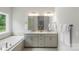 Bright bathroom featuring a tub and double vanity with modern fixtures and plenty of light at 4174 Charlton Rd, Fort Mill, SC 29715