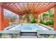 Outdoor hot tub under a wood pergola surrounded by trees, plants, and stone at 520 Beacon Knoll Ln, Fort Mill, SC 29708