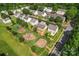 Aerial view of the neighborhood showcasing community playground and landscaped yards with mature trees at 8309 Shinkansen Dr, Charlotte, NC 28213
